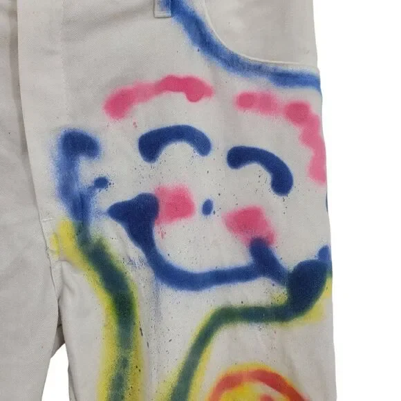 Unisex‎ Upcycled White Painters Pants 34x30 Multicolor Party Graffiti Streetwear